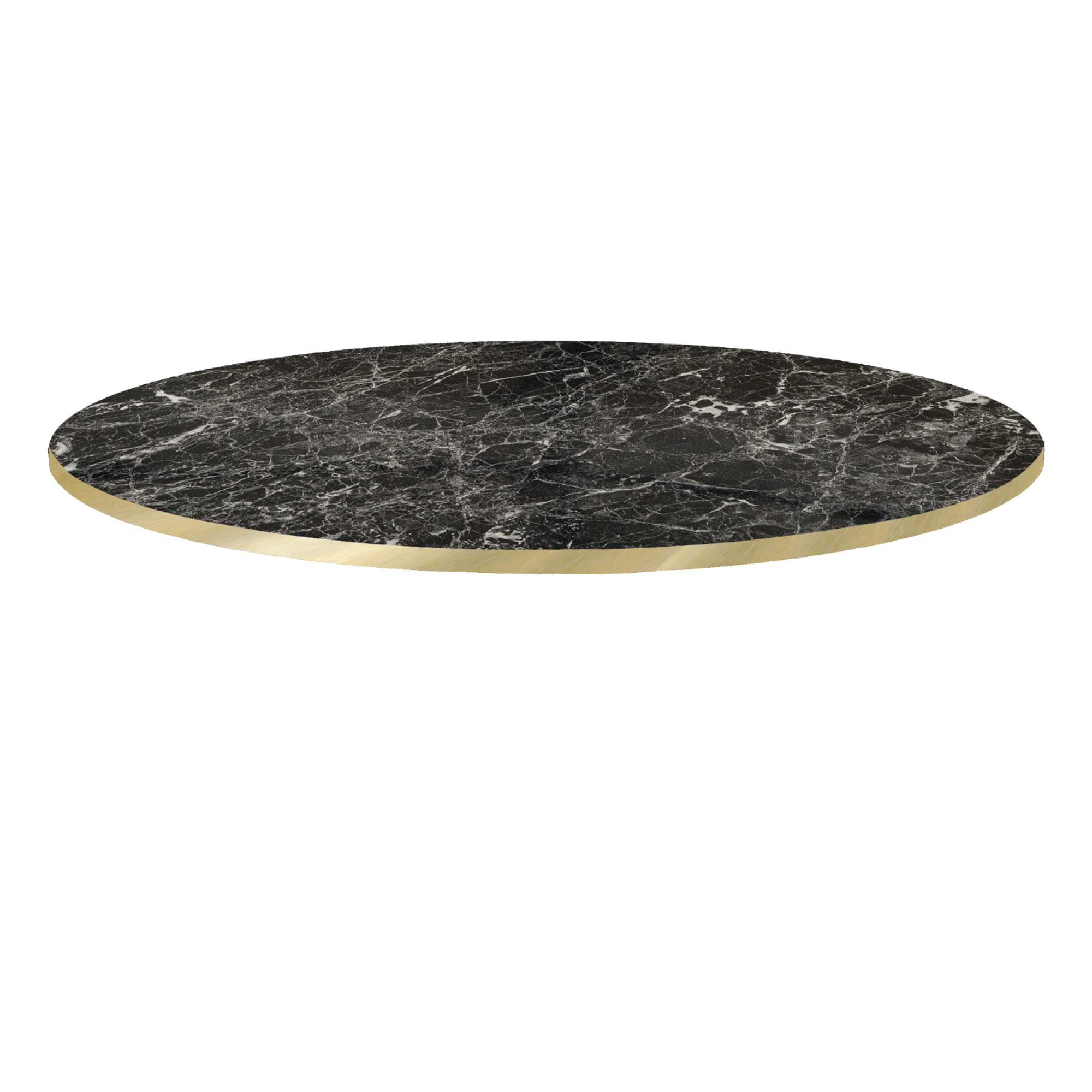 Plateau Ø70 decor marbre noir brillant chants laiton