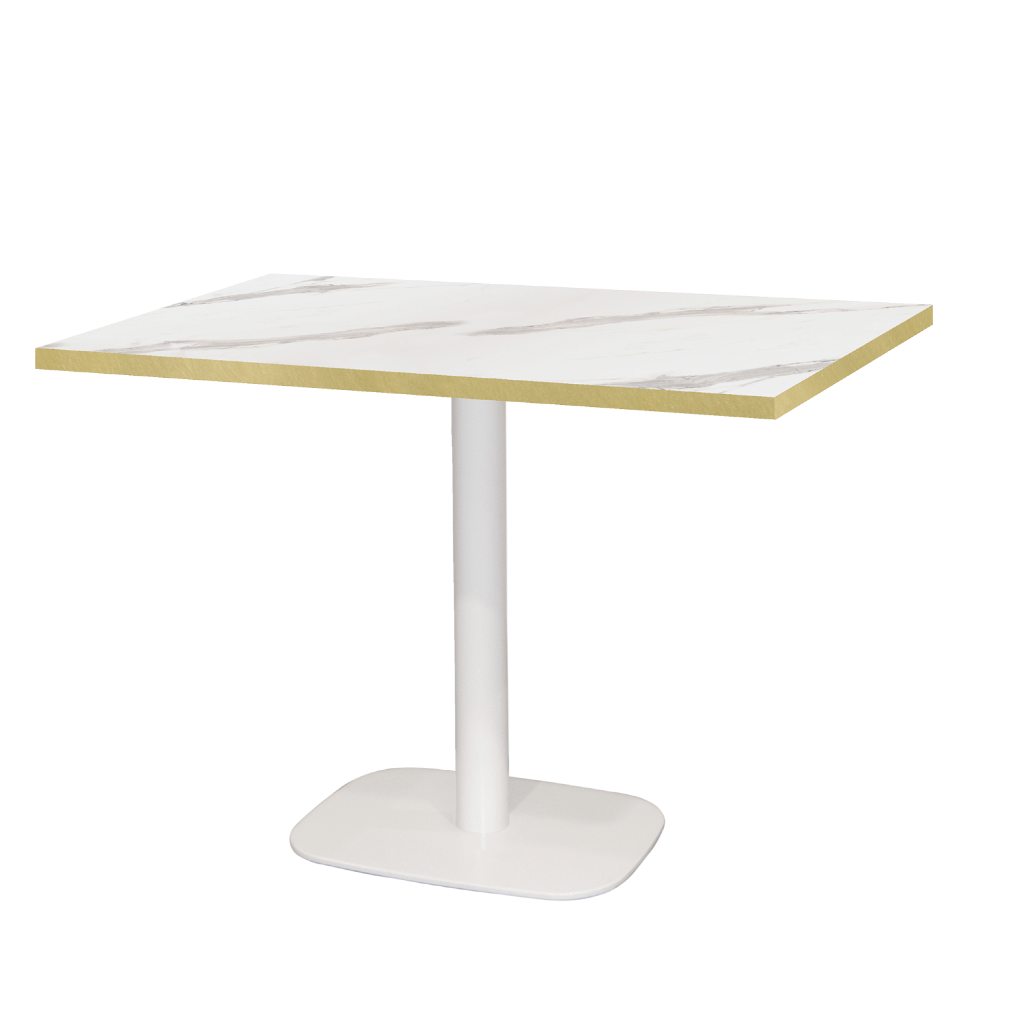 Table 120x70cm - modèle Round blanc marbre blanc chants laiton