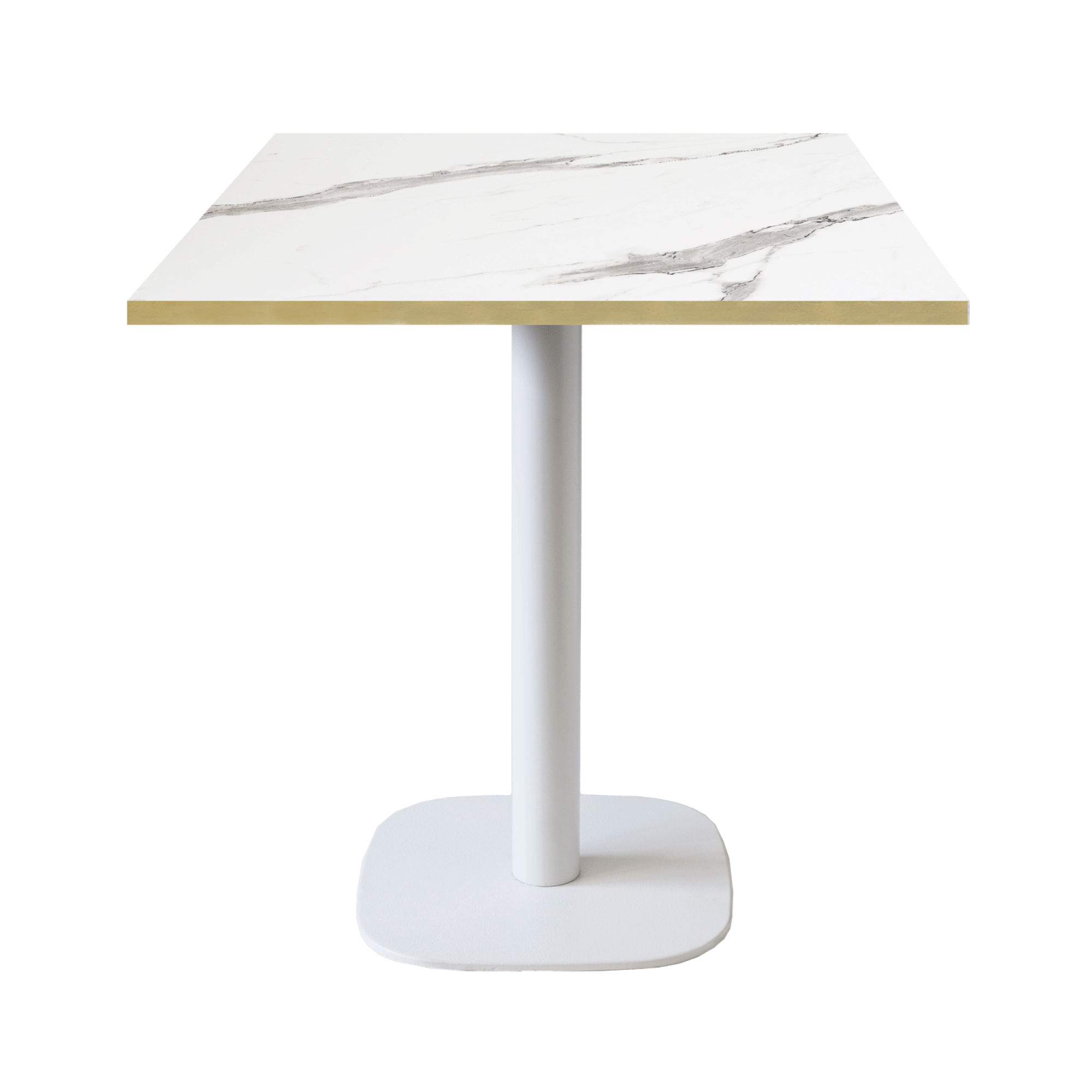 Table 70x70cm - modèle Round blanc marbre blanc chants laiton