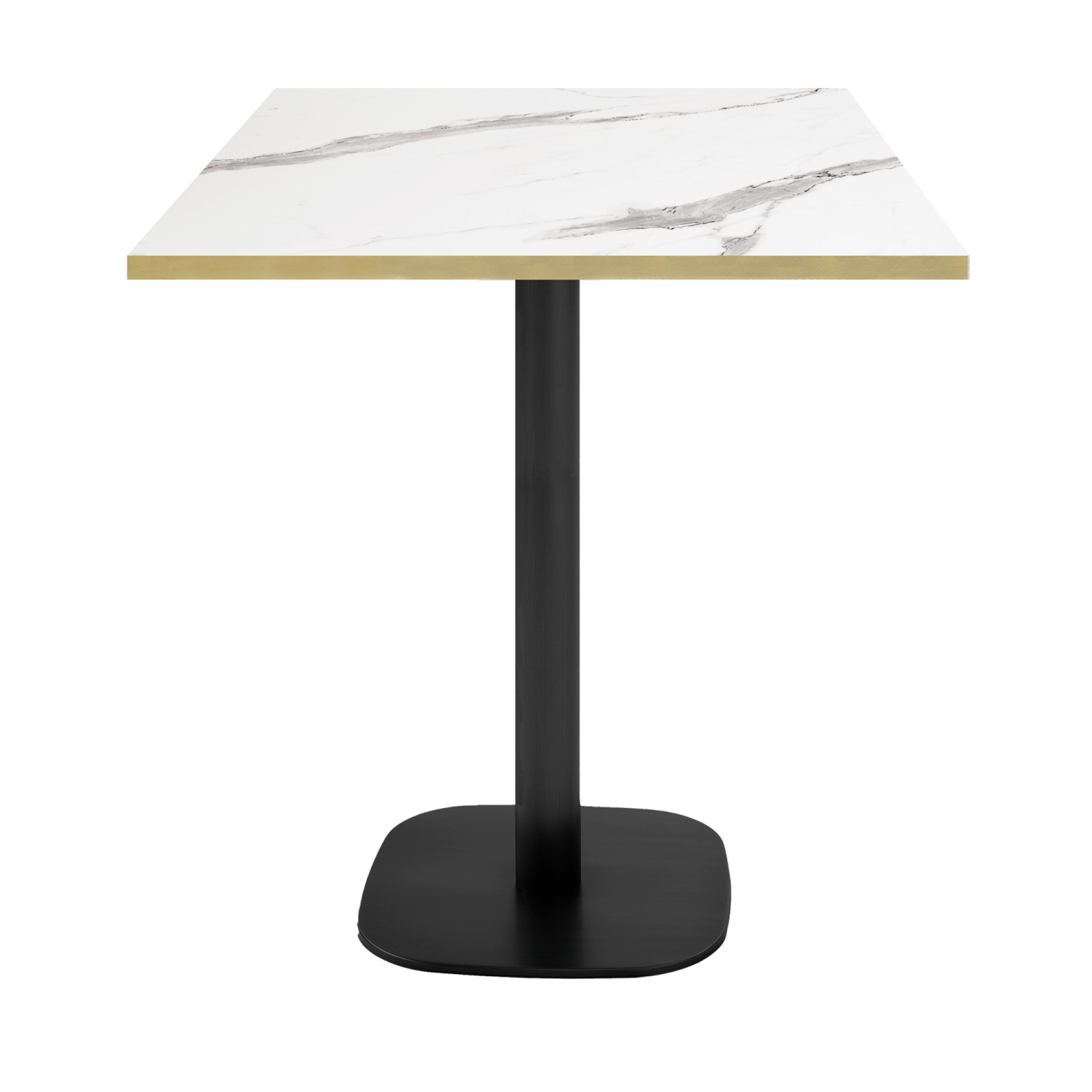 Table 70x70cm - modèle Round snack marbre blanc chants laiton