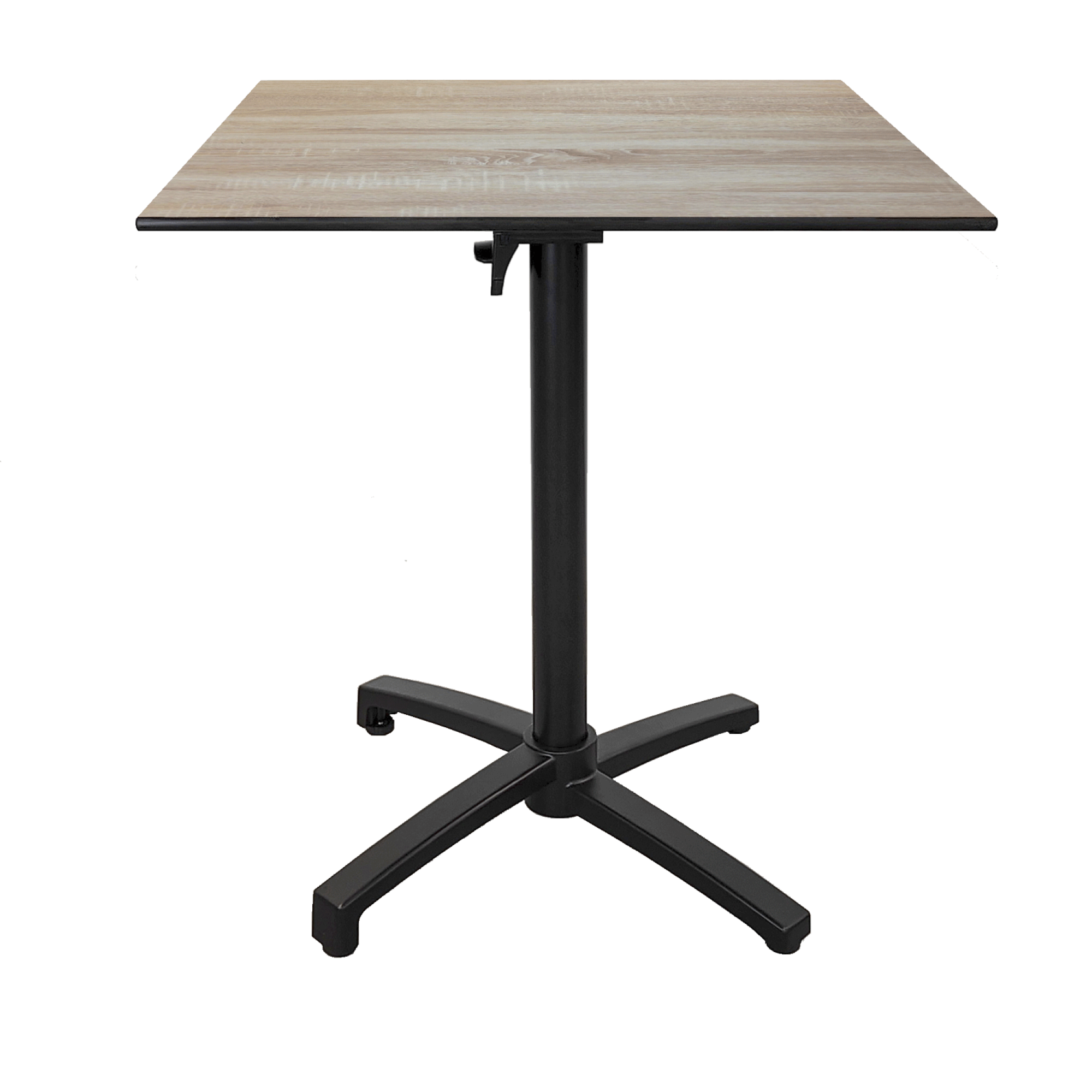 Table h90cm, pliable pour terrasse en Compact HPL décor bois clair 70x70