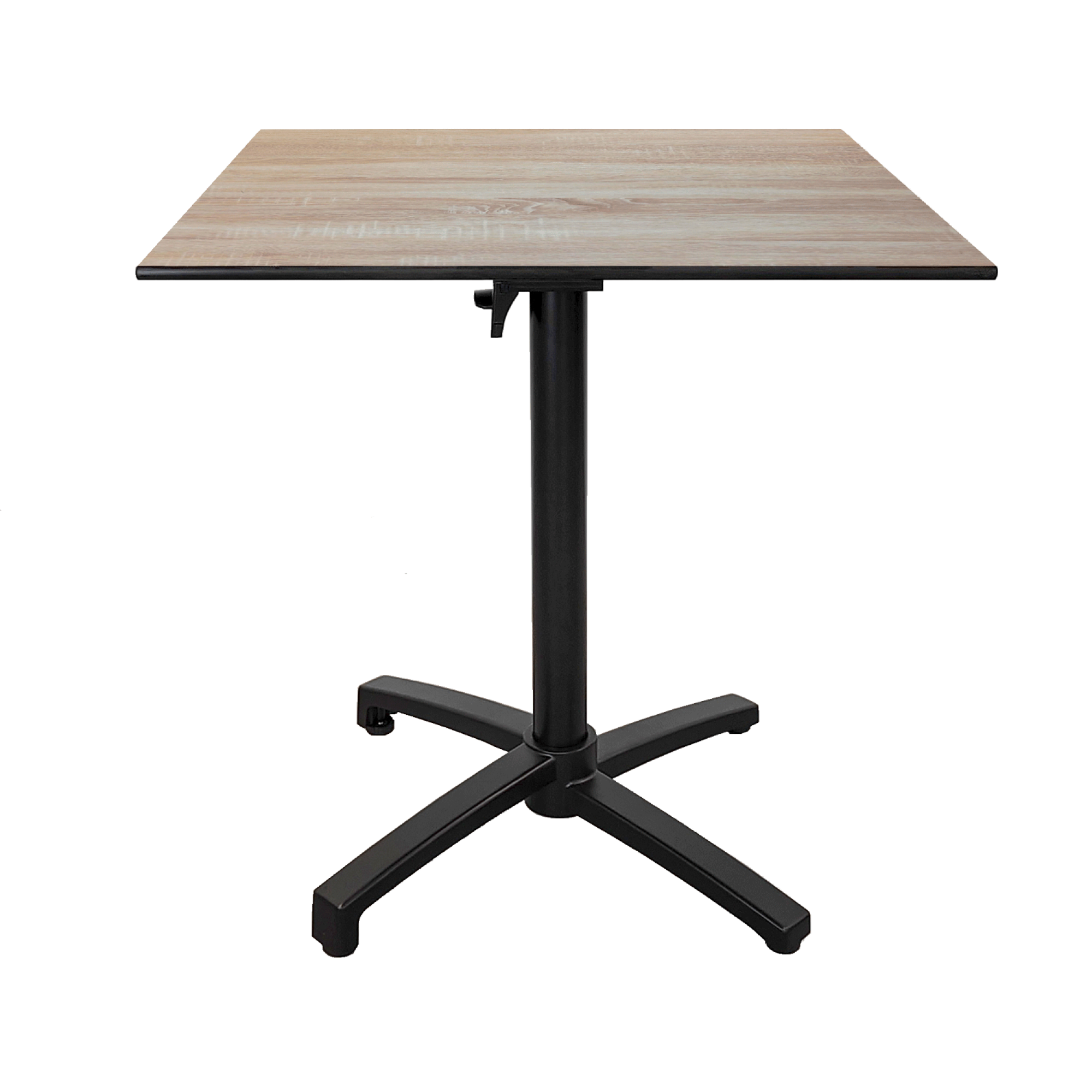 Table pliable pour terrasse en Compact HPL décor bois clair 70x70
