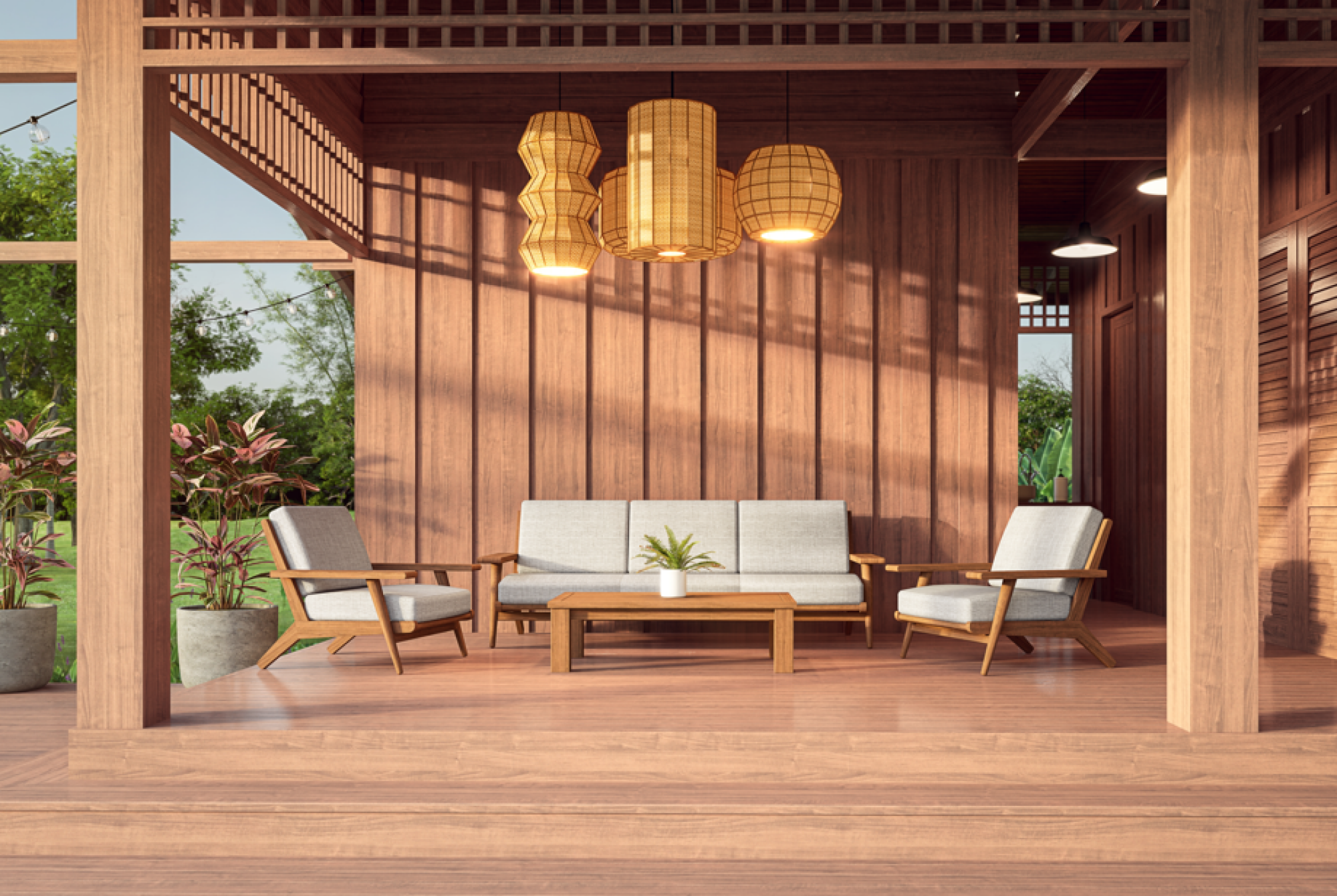 Création de jardins avec éléments de décoration en bois peint