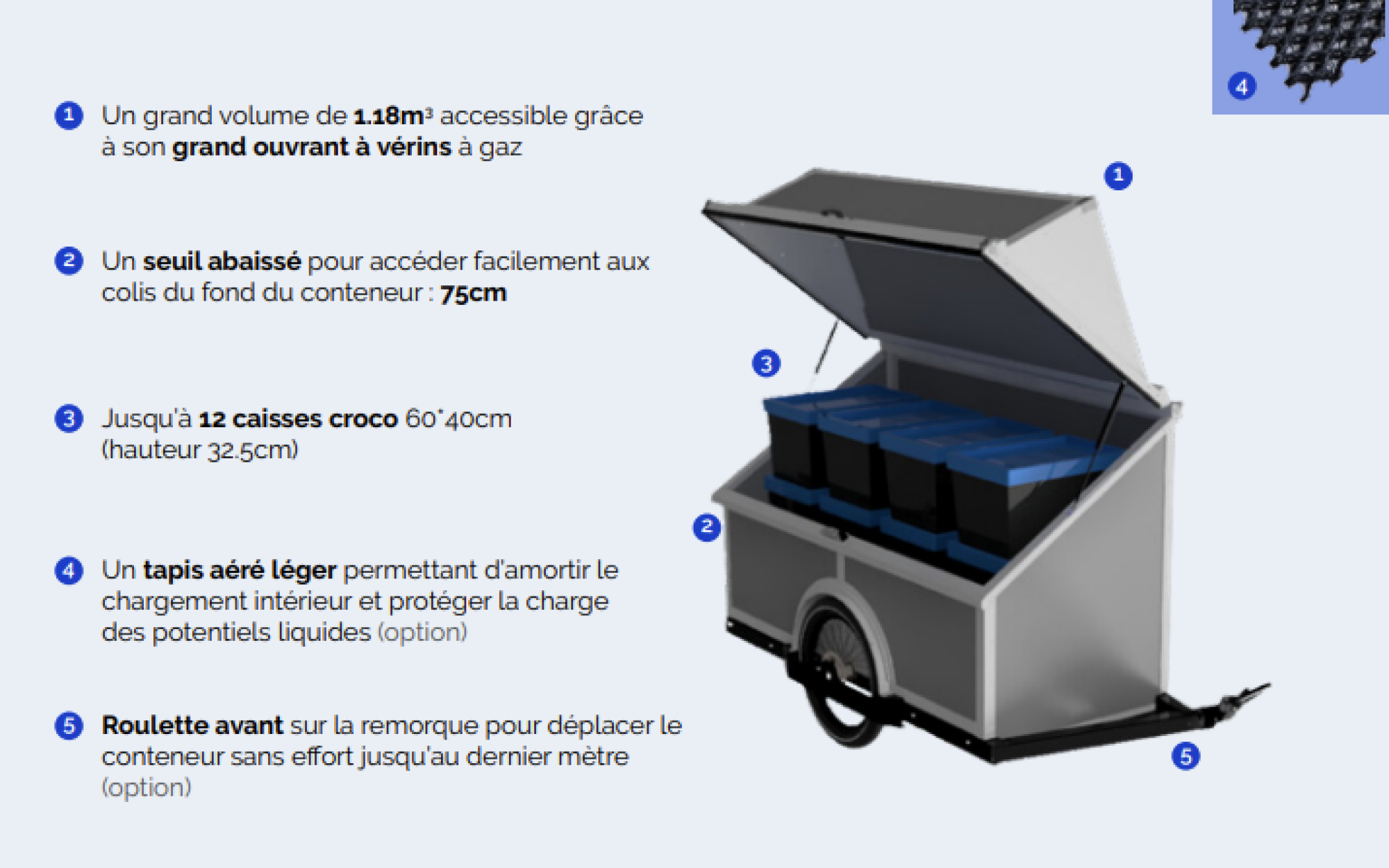 Remorque vélo conteneur pour colis