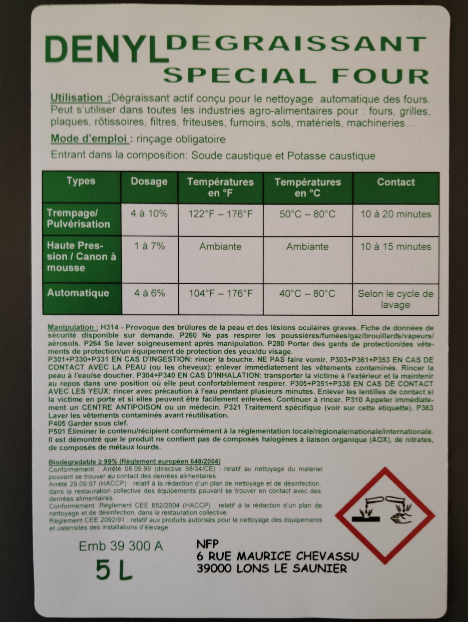 DENYL  Dégraissant spécial FOUR